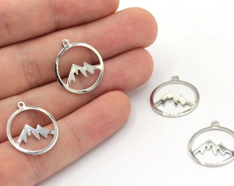 18x20mm Rhodium Plated Mountain Charm, Blank Mountain Medallion Charm, Mountain Necklace, Earring Pendant, Rhodium Plated Findings, GD228