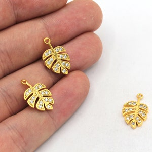 11x17mm 24k Shiny Gold Mini Sycamore Leaf Charm, CZ Micro Pave Leaf Charm, Zirconia Charm, Leaf Earring Charm, Gold Plated Findings, ZC484