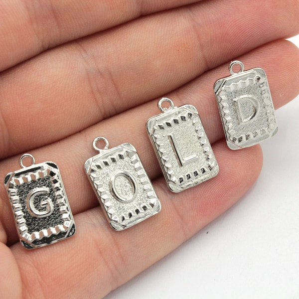 12x20mm Rhodium Letter Charm, Mini Letter Charm, Alphabet Letter Beads, Initial Charm, Letter Bracelet, Rhodium Plated Findings, GD1006