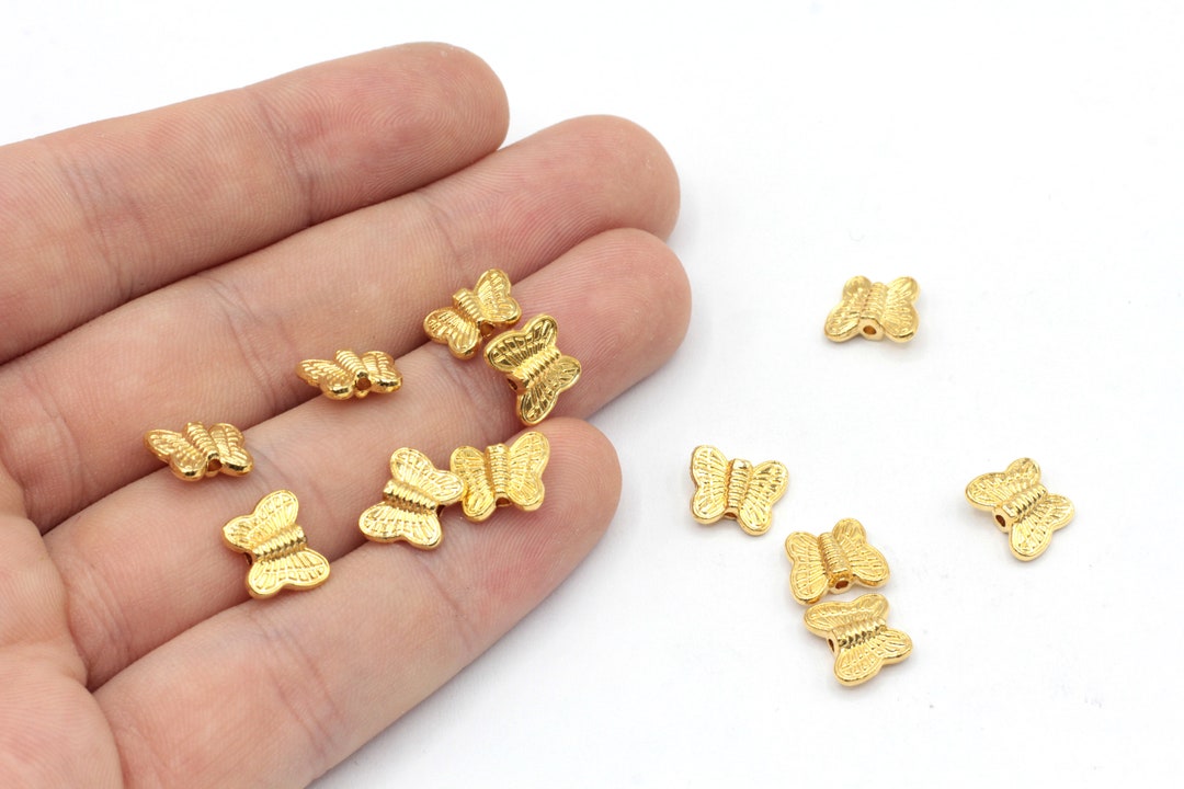 8x10mm 24k Shiny Gold Plated Butterfly Beads, Butterfly Bracelet Beads
