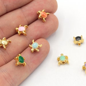 7x8mm 24k Shiny Gold Plated Enamel Turtle Beads, Turtle Bracelet Beads, Turtle Spacer Beads, Bracelet Charm, Gold Plated Findings, GD773