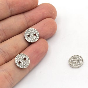 12mm Rhodium Round Bracelet Charm, CZ Micro Pave Round Bracelet, Pave Bracelet Connector, Round Beads, Rhodium Plated Findings, CZ70-71