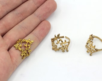 Raw Brass Adjustable Leaf Ring, Brass Leaf Ring, Leaves Ring,  Brass Ring, Brass Adjustable Rings, Brass Findings, ARA094