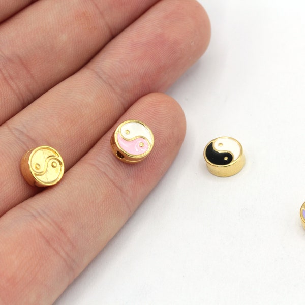 8mm 24k Shiny Gold Plated Enamel Yin Yang Beads, Yin Yang Bracelet Beads, Yin Yang Spacer Beads, Bracelet Charm, Gold Plated Findings, GD905