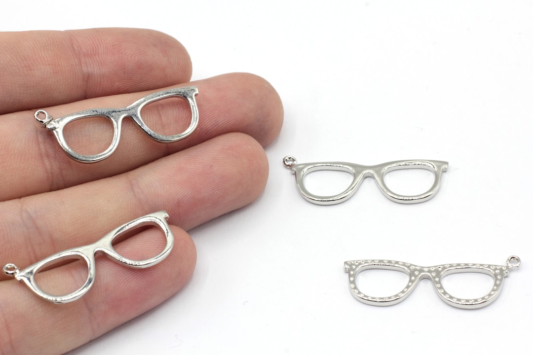 11 x 34 mm ロジウムメッキメガネチャーム、サングラスチャーム