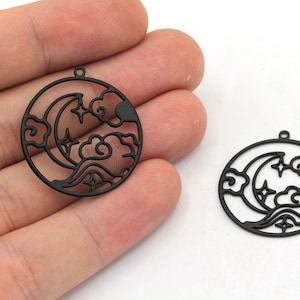 26x28mm Black Plated Celestial Charm, Moon with Sun Charm, Medallion Charm, Laser Charm, Earring Findings, Black Plated Findings, BM278