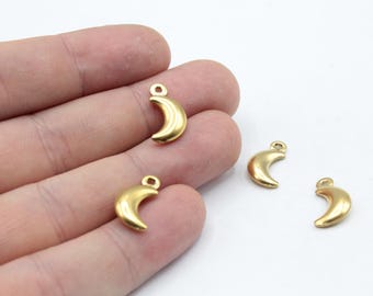 18K guld rostfritt stål liten halvmåne berlock, guldmåne berlock, månhänge, halvmåne berlock, stålarmband berlock, gör-det-själv smyckesfynd