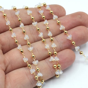 24k Shiny Gold Plated Glass Chain, Beaded Chain, Seed Glass Chain, Glass Link Chain, Glass Glasses Chain, Tiny Gold Chain, Gold Plated Chain