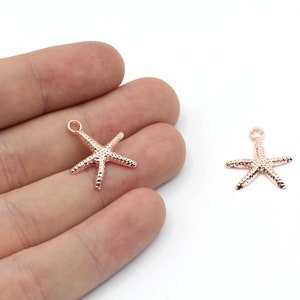 17x19mm Rose Gold Starfish Charm, Starfish Bracelet Charm, Nautical Charm, Rose Gold Charm, Gold Starfish Pendant, Rose Gold Plated Findings