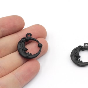 21x25mm placcato nero faccia di luna fascino, fascino a mezzaluna, fascino luna nera, ciondolo collana luna, fascino celeste, risultati placcati neri