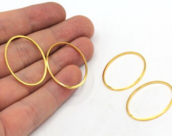 23x30mm 24k Shiny Gold Plated Oval Charm, Oval Closed Ring, Oval Connector, Earring Findings, Earring Connector, Gold Plated Findings, RG505