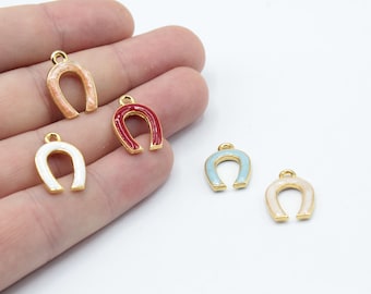 12x18mm 24k Shiny Gold Plated Enamel Horseshoe Charm, Gold Horseshoe Charm, Enamel Luck Charm, Bracelet Charm, DIY Gold Plated Findings