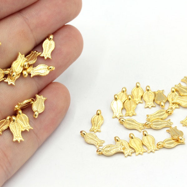 5x11mm 24k Shiny Gold Plated Mini Tulip Charm, Tiny Tulip Charm, Gold Tulip Charm, Flower Charm, Tulip Bracelet, Gold Plated Findings, GD446