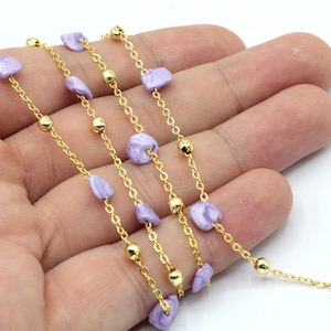 24k Shiny Gold Plated Stone with Ball Chain, Gold Ball Beaded Chain, Soldered Chain, Beaded Chain, Tiny Gold Chain, Gold Plated Chain, BHR02
