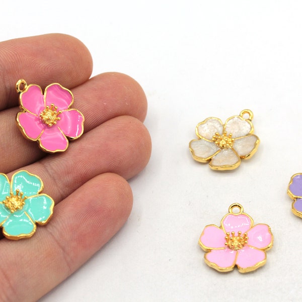 22mm 24k Shiny Gold Sakura Flower Charm, Enamel Sakura Flower Charm, Enamel Charms, Enamel Flower Charm, Gold Plated Findings, GD1151