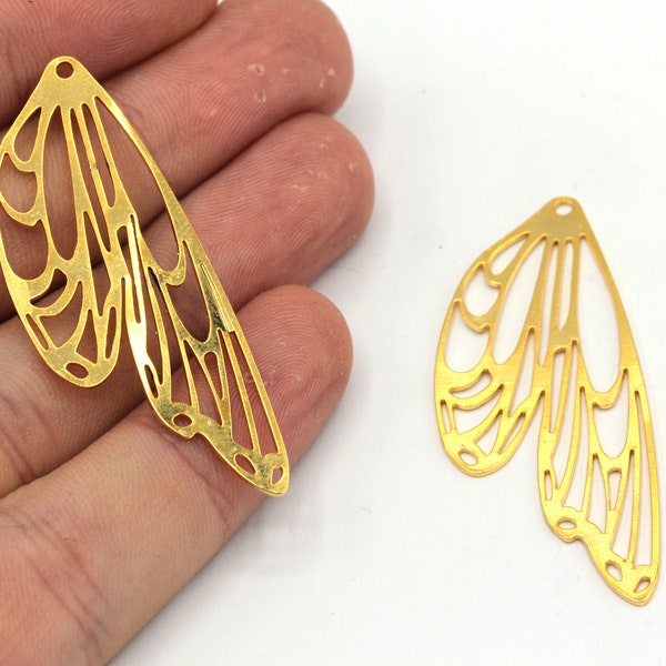 21x48mm 24k Shiny Gold Butterfly Wing Charm, Geometric Wing Charm, Laser Earring Charm, Earring Findings, Gold Plated Findings, BM429