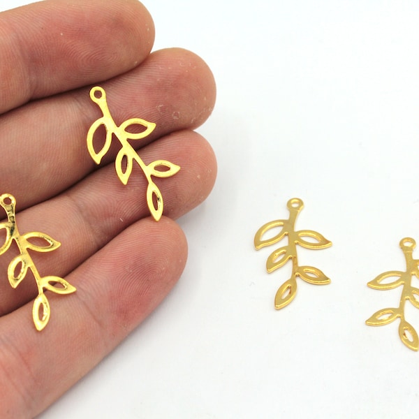 14x25mm Gold Olive Branch Charm, Leaf Pendant, Tiny Leaf Charm, Leaves Charm, Earring Pendant, Earring Finding, Gold Plated Findings, RWG235