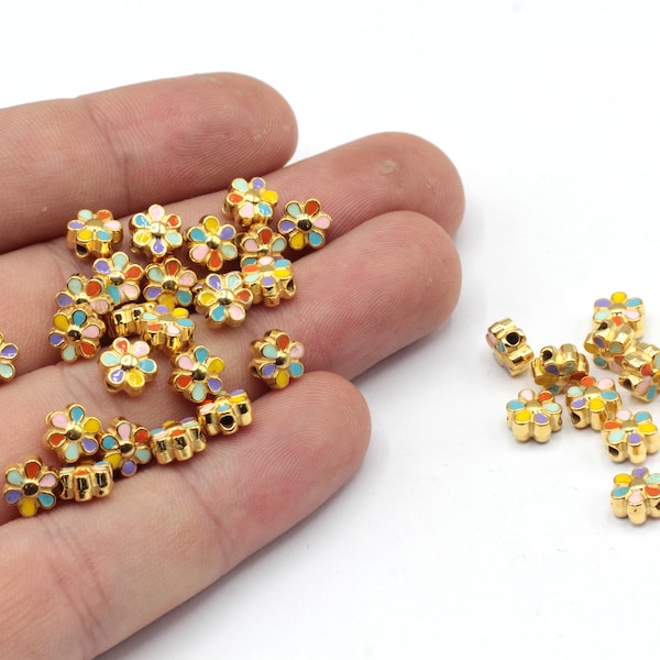 5mm 24k Shiny Gold Colorful Daisy Beads, Daisy Bracelet Beads, Daisy Spacer Beads, Enamel Bead, Bracelet Charm, Gold Plated Findings, GD511