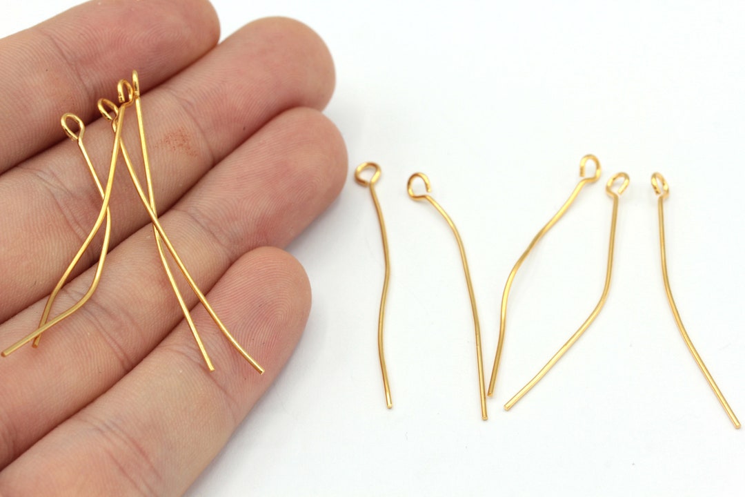50 Pcs 20 Ga 45mm 24k Shiny Gold Plated Eye Pin, Gold Eye Pin, Eye Pins