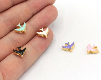 10x11mm 24k Shiny Gold Bird Beads, Animal Beads, Enamel Bird Beads, Bracelet Connector, Enamel Beads, Gold Plated Findings, GD992