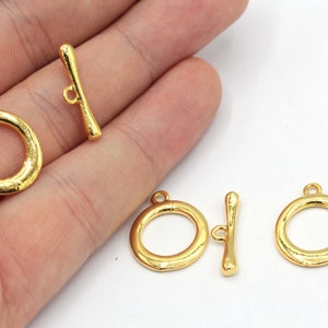 14x17mm 24k Shiny Gold Plated Toggle Clasps, Tiny Toggle Clasp, Gold Toggle Clasp, Ring T bar, T bar Fasteners, Gold Plated Findings, GD321