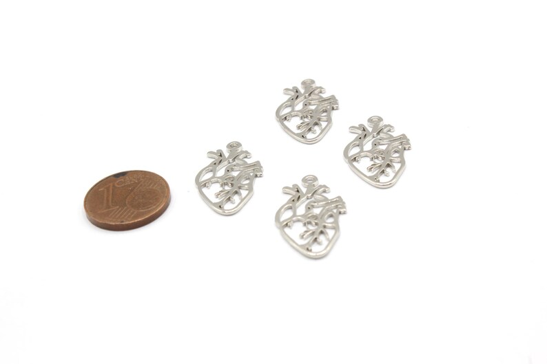 13x22mm Rhodium Anatomical Heart Charm