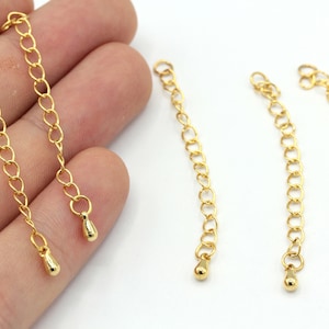 4 Pcs 24k Shiny Gold Plated Drop Extender Chain, Extender Chain, Necklace Extender, Extender Set for Chain, Gold Plated Findings, MJ232
