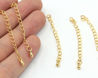 4 Pcs 24k Shiny Gold Plated Drop Extender Chain, Extender Chain, Necklace Extender, Extender Set for Chain, Gold Plated Findings, MJ232