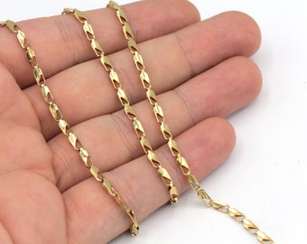 24k Shiny Gold Plated Dainty Chain, Gold Bar Chain, Gold Link Chain, Soldered Chain, Bulk Chain, Gold Chain, Gold Plated Chain, TM029