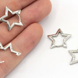 16mm Rhodium Plated Star Earring, Star Hoop Earrings, Star Huggie Earrings, Rhodium Leverback Earrrings, Earring Clasp, MJ324