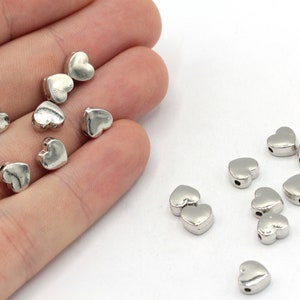 6x7mm Rhodium Plated Heart Beads, Love Beads, Heart Spacer Beads, Rhodium Beads, Heart Bracelet Charm, Rhodium Plated Findings, GD1070