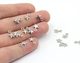 10 Pcs 11x13mm Rhodium Plated Mini Star Charm, Tiny Star Charm, Rhodium Star Beads, Rhodium Charm, Star Bracelet, Rhodium Plated Finding