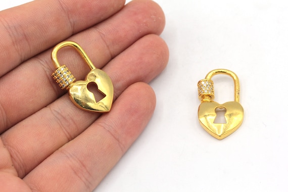 18x30mm 24k Shiny Gold Key Lock Screw Clasps, CZ Micro Pave Lock Screw Clasps, Gold Necklace Clasp, Screw Clasp, Gold Plated Findings, ZC245