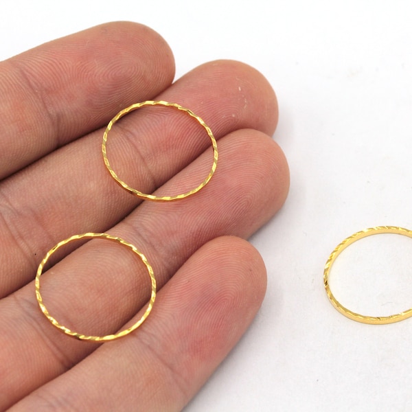 16mm 24k Shiny Gold Plated Round Link, Gold Connector, Gold Closed Ring, Gold Hoops, Round Connector, Gold Plated Findings, MJ394