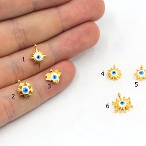 24k Shiny Gold Plated Mini Bracelet Charm, Evil Eye Enamel Charms, Snowflake, North Star, Leaf, Sun Charms, Gold Plated Findings, GD563