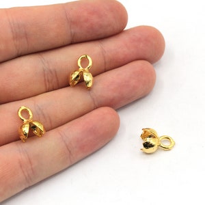 24k Shiny Gold Plated Crimp Ends, Clam Shell Bead Tips, Cord Ends, Ball Chain Clasp, Ball Chain Connector, Gold Plated Findings, MJ245-1