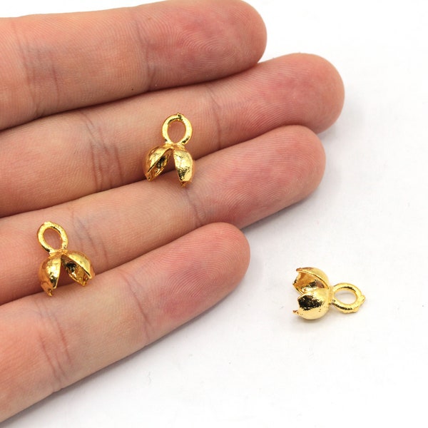 24k Shiny Gold Plated Crimp Ends, Clam Shell Bead Tips, Cord Ends, Ball Chain Clasp, Ball Chain Connector, Gold Plated Findings, MJ245-1