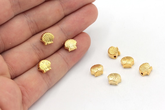 7x8mm 24k Shiny Gold Plated Sea Shell Beads, Ocean Beads, Sea Shell Spacer Beads, Sea Shell Bracelet Charm, Gold Plated Findings, GD997