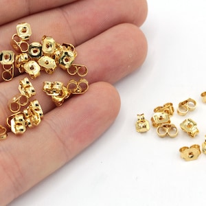 10 Pcs 24k Shiny Gold Earring Backs, Earrings Stopper, Clutch Earring Backs, Earring Findings, Earring Nuts, Gold Plated Findings, MJ064