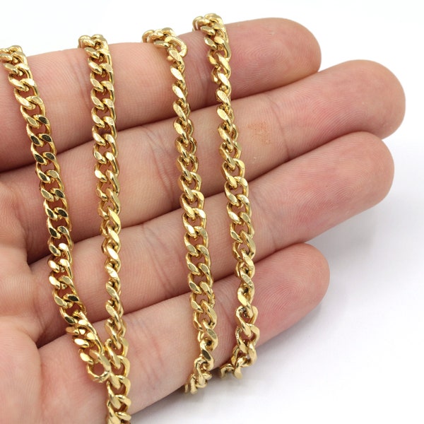 4.5x5.5mm 24k Shiny Gold Plated Curb Chain, Cuban Curb Chain, Faceted Curb Chain, Choker Chain, Bulk Chain, Gold Plated Chain, HC005