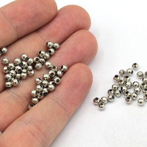 3mm Rhodium Tiny Ball Beads , Ball Spacer Beads, Rhodium Ball Beads, Bracelet Connector, Bracelet Charm, Rhodium Plated Findings, PRL333