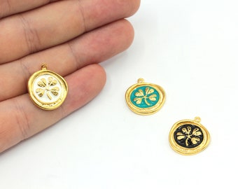 17x19mm 24k Shiny Gold Plated Enamel Clover Charm, Clover Medallion Charm, Gold Clover Charm, Good Luck Charms, Gold Plated Findings, GD155