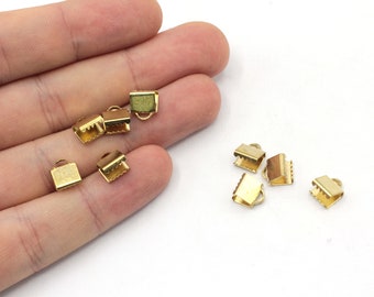 Cierres de cinta de latón de 7 mm, tapas de extremo engarzado, garras de cinta, extremos engarzados, conector, engarces de extremo de cinta, tapas de extremo de cordón de latón, accesorios de latón, RW499