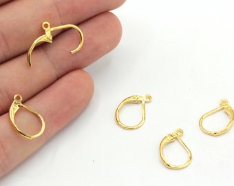 10 Pcs 10x16mm 24k Shiny Gold Interchangeabla Leverback Earring Clasps, Hoop Earrings, Leverback Ear Wire, Gold Plated Findings, EG048