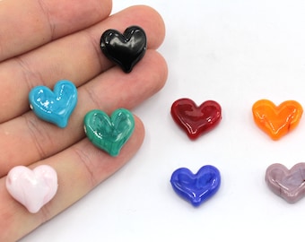 15mm Hand Made Murano Glass Mini Heart Beads, Love Beads, Murano Heart Bracelet Charm, Tiny Murano Charms, Murano Glass Findings, MRN09