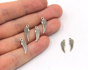 5 x 16 mm versilberter kleiner Engelflügelcharme, silberne Flügelperlen, Minisilbercharme, Flügelarmbandanhänger, versilbertes Zubehör, GD895