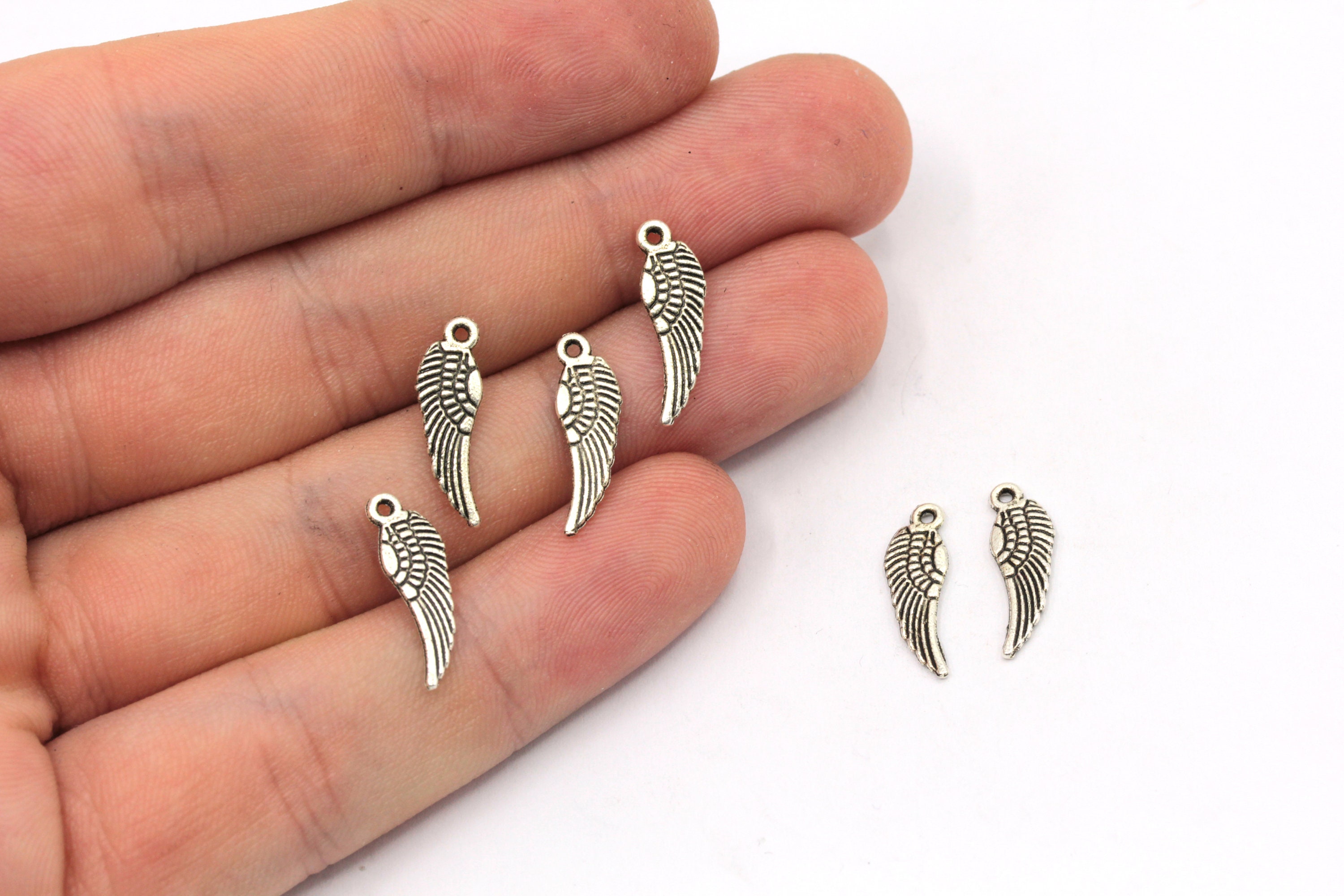 5x16mm Silver Plated Tiny Angel Wing Charm, Silver Wing Beads