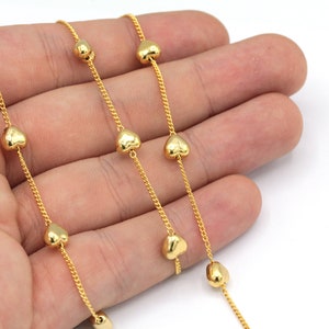 24k Shiny Gold Plated Heart Chain, Gold Bar Chain, Soldered Chain, Heart Bar Chain, Soldered Chain, Bulk Chain, Gold Plated Chain, TM048
