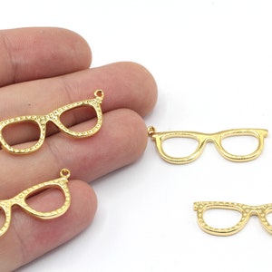 11x34mm 24k Shiny Gold Plated Glasses Charm, Sunglasses Charm, Glasses Charm Bracelet Necklace for DIY Jewelry Making Supply