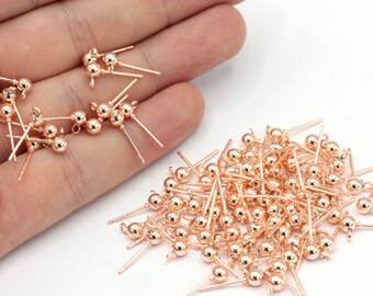 10 Pcs 4mm Rose Gold Plated Ball Ear Post, Stainless Steel Earrings, Ball Stud Earrings Rose Earring, Rose Plated Findings, MJ289